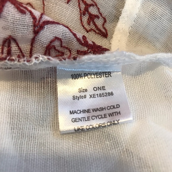 Woven Heart Embroidered Kimono Cardigan Sheer White Red One Size - Picture 9 of 10